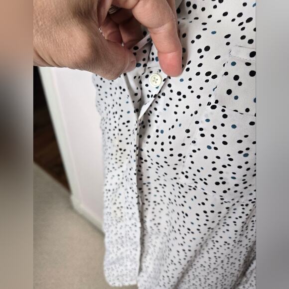 LOFT Womens Collared Button Down Speck Polka Dot & White Long Sleeve - Picture 8 of 13